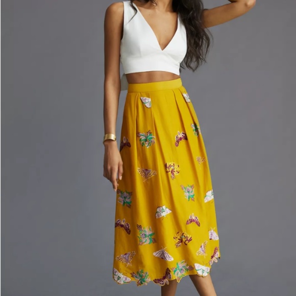 Maeve Dresses & Skirts - Anthropologie Maeve Butterfly Embroidered Midi Skirt